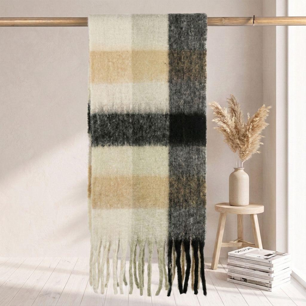 | Imitation mohair plaid scarf | Autumn and winter warm AC grid | Support LOGO customization