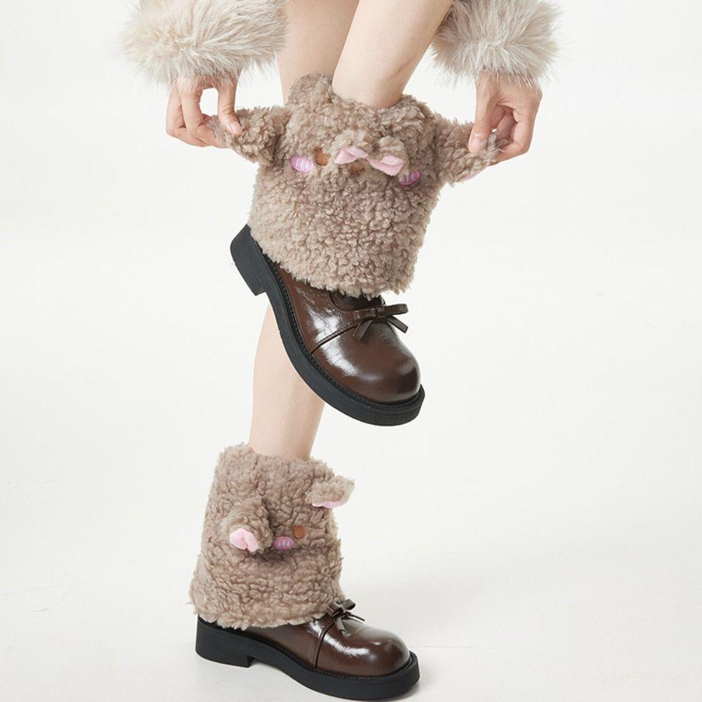 Spicy Girls Sheep Ear Leg Warmers JK Plush Boots Cover Cute Bow Foot Cover  Streetwear