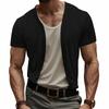 Imitation Mazhujun Summer Men's Casual Breathable Button V-neck Cardigan Short Sleeve Comfort T-shirt