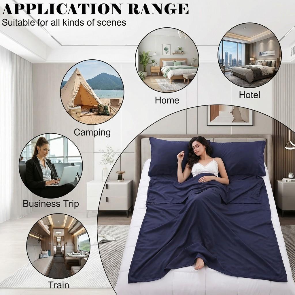 Sleeping Bag Liner Travel Sheet & Adult Sleep Sack Camping Sheets Travel Sleep Sack for Backpacking Hotels & Hostels  Lightweight Single &Double Tra