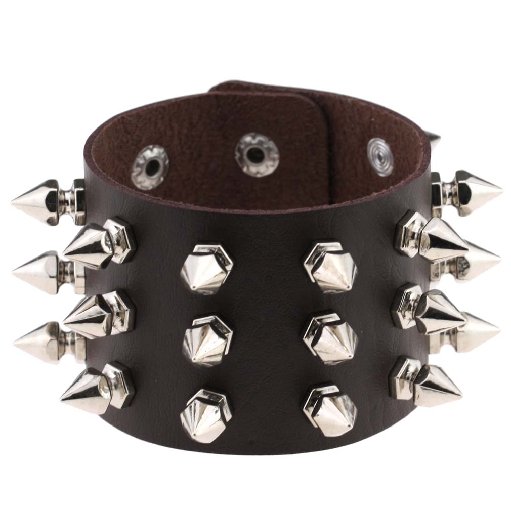 Punk Spike Studded PU Leather Bracelet for Men Women 3-Row Cone Rivet Cuff Wristband Gothic Jewelry