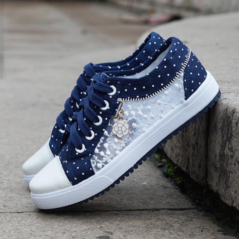 Damen Cut-Outs Spitze Netz Denim Schuhe Frau Sommer Flach Freizeit Schuhe Atmungsaktive Stoffschuhe Studenten Sneaker