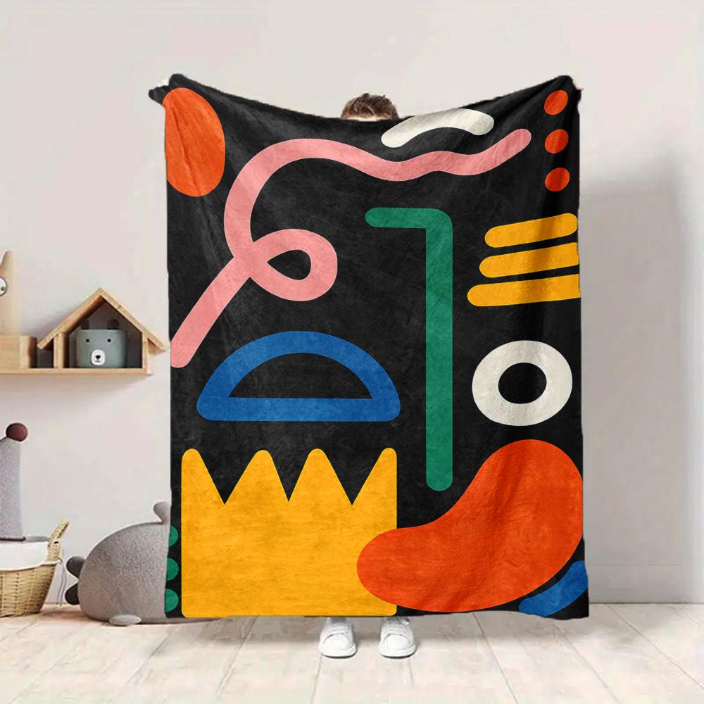 1Pc Abstract Colorful Shapes Blanket Soft And Comfortable Casual Warm Camping Travel Christmas Halloween Xmas Gift M928254
