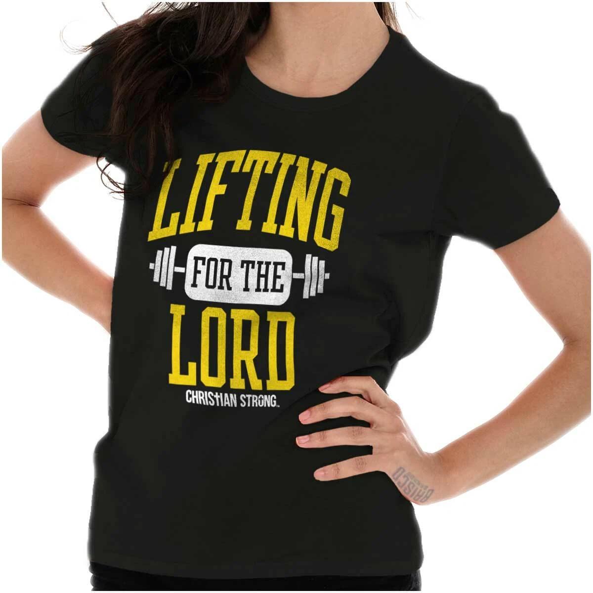 Christian Strong Gym Lifting For the Lord Womens Top Junior Graphic Tee L