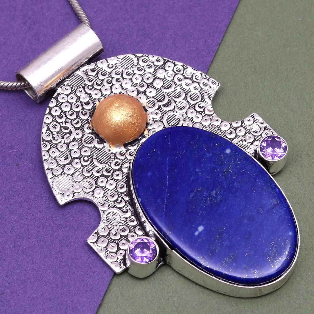 Pendant Lapis Lazuli Silver Jewelry 2.5" Gemstone  Handmade Sterling Silver