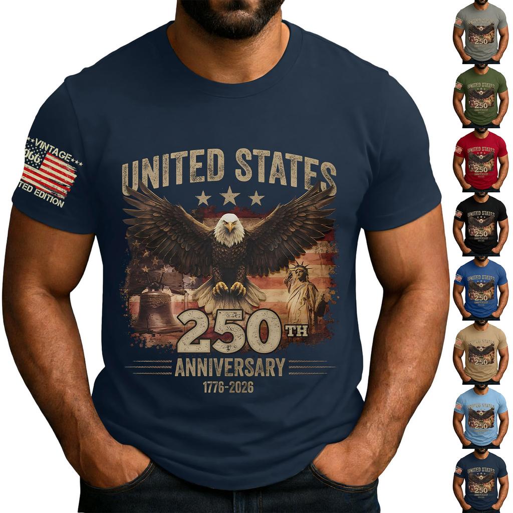 Herren lockeres und lässiges T-Shirt mit Flaggenaufdruck, Kurzarmhemd