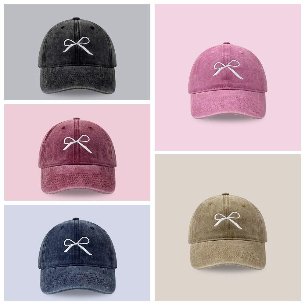 Embroidery Embroidery Bow Baseball Cap Cotton Sun Hat Simple Bowknot Baseball Hat  Outdoor