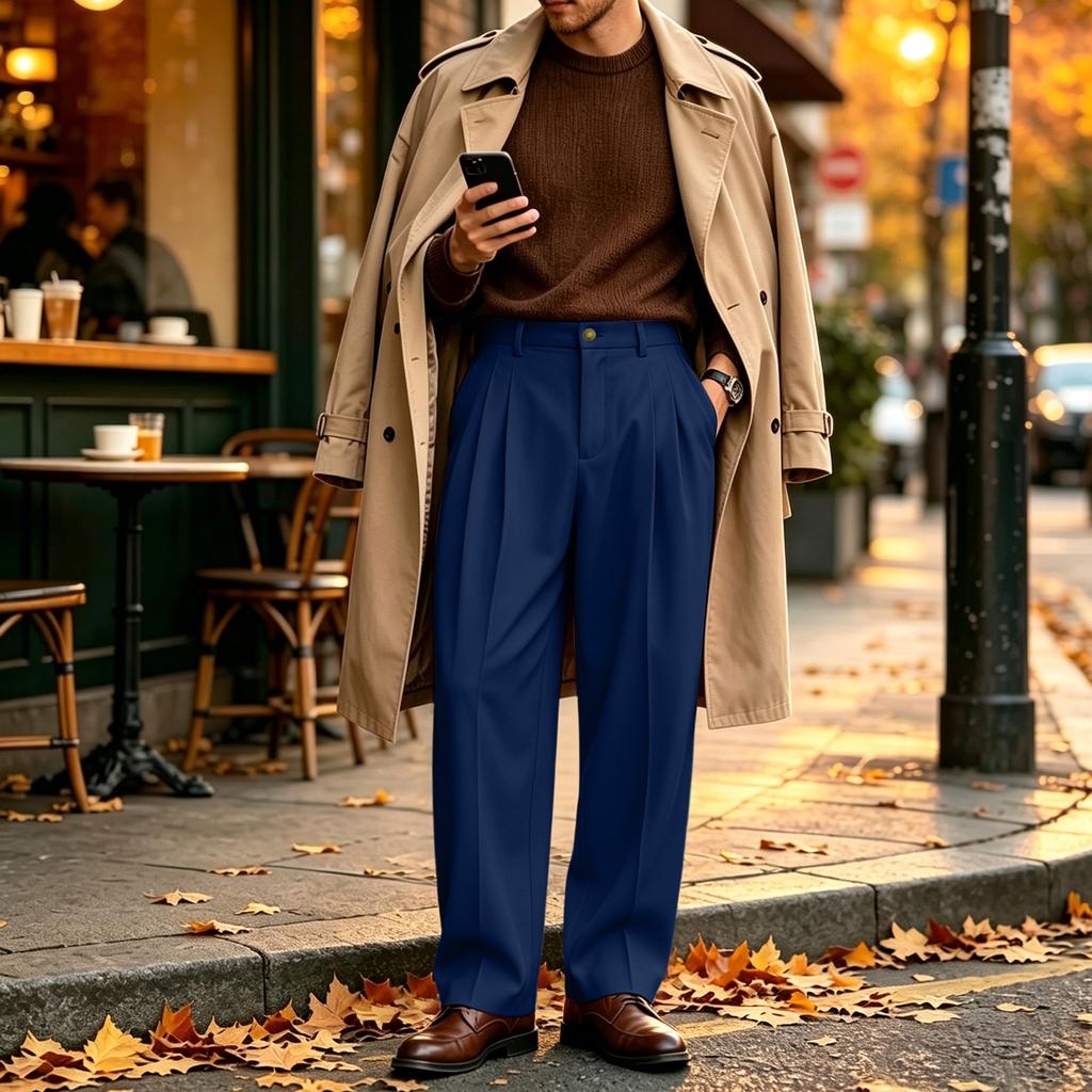 Men's Straight Leg Dress Pants Relaxed Fit Wide Leg Casual Trousers