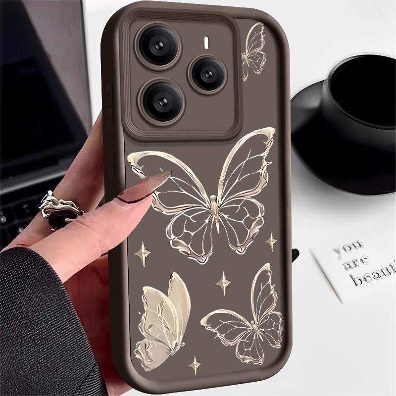 

Чехол для телефона с принтом бабочки для Xiaomi 14T 13T Pro Poco X7 F6 X6 Redmi Note 14 13 Pro 12 11 Мягкий силиконовый противоударный матовый бампер TPU Xiaomi 14T Pro кофейный