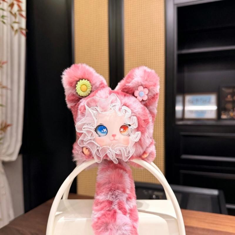 Lace Leopard Print Cat Plush Pendant Adorable Cartoon Design With Soft Tail Backpack Hanging Keychain for Kids Daily Use Small Gift