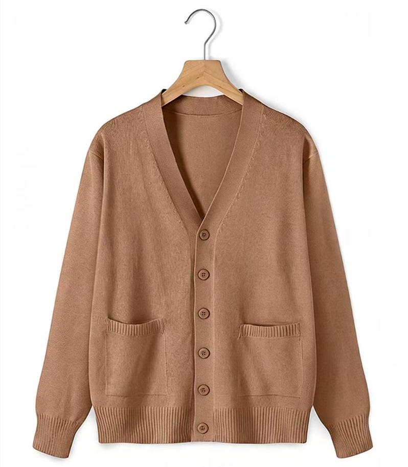 Japanese Style V-Neck Long Sleeve Knit Cardigan - Solid Color Academy Uniform