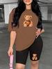 Bear standard size European and American women's clothing lip printing T-shirt shorts set sports suit