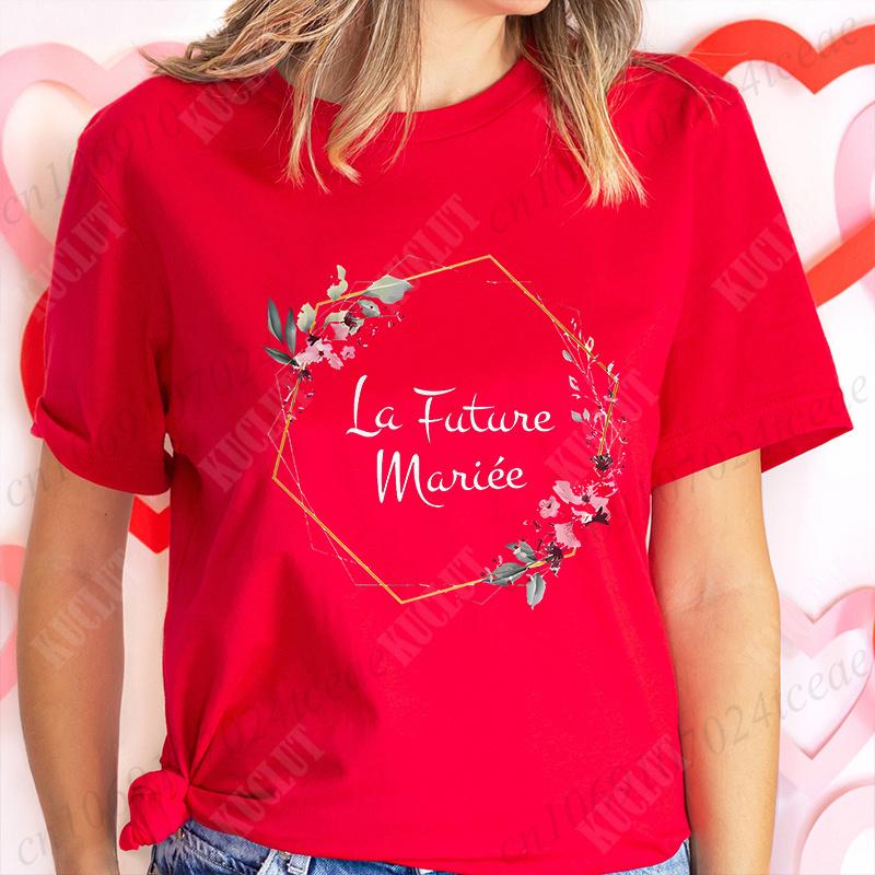 Französisches Junggesellinnenabschieds-T-Shirt, EVJF-T-Shirt für die zukünftige Braut, Braut-Hochzeits-Top, Team-Braut, Blumenkranz, Brautjungfern-T-Shirts