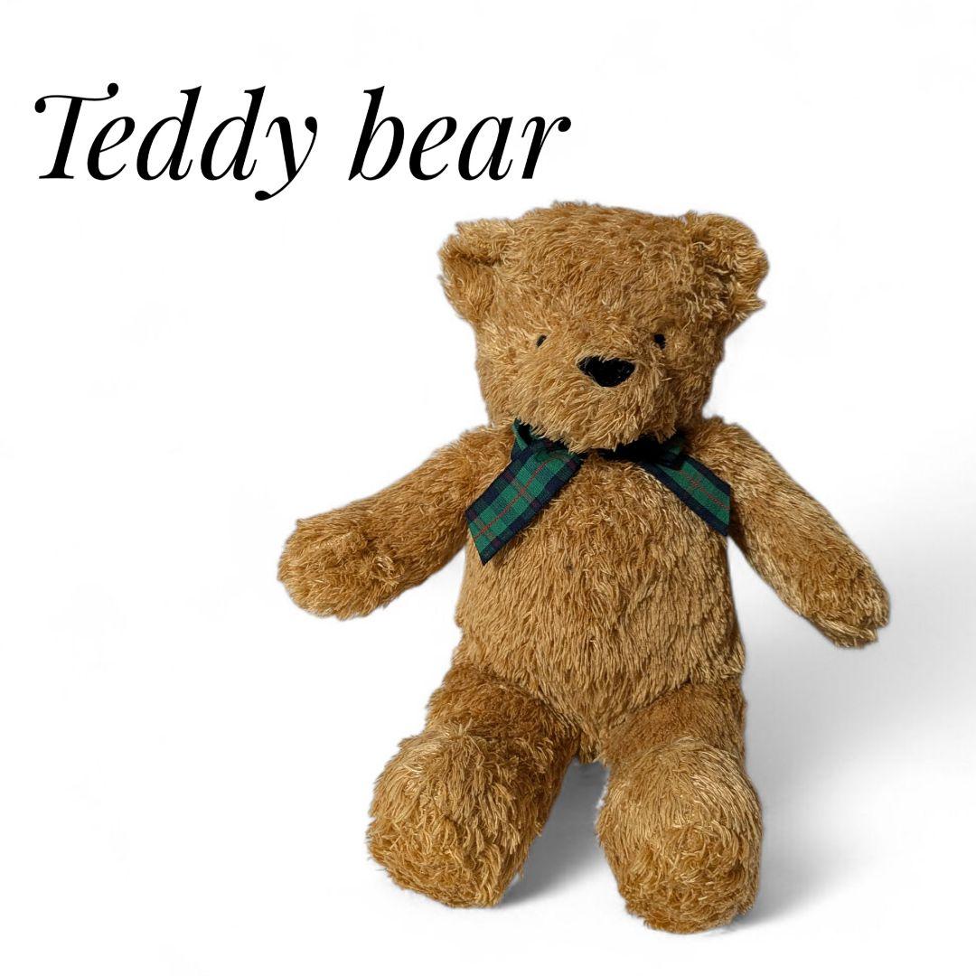 

[USED] Rare Teddy Bear Plush Toy with Checkered Ribbon, Classic Style
