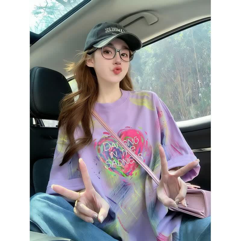 La Chapelle Women s Tie-Dye Graffiti Loose Fit Short Sleeve T-Shirt XL