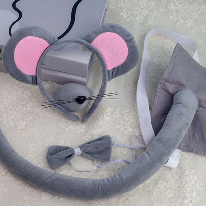 Halloween Mäuse Kostüm Tier Verkleidungssets Enthält Maus Haarband, Schwanz, Nase, Fliege für Kinder Halloween Cosplay Party