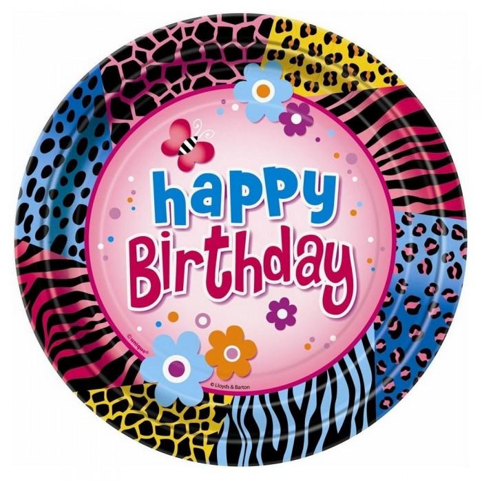 Unique Paper Animal Print Happy Birthday Disposable Plates (Pack of 8)