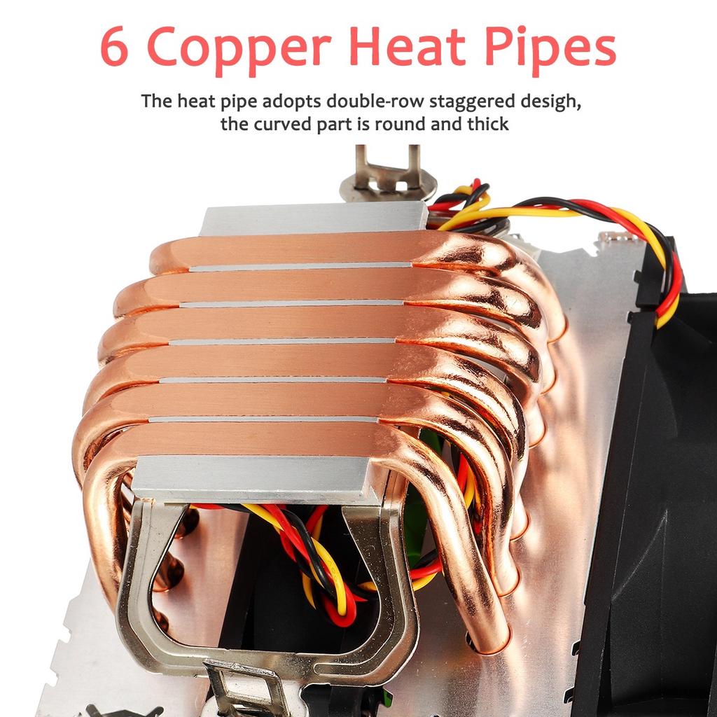 CPU Cooler 6 Heat Pipes 3pin Dual Fan Cooler Quiet Cooling Fan Heatsink ...