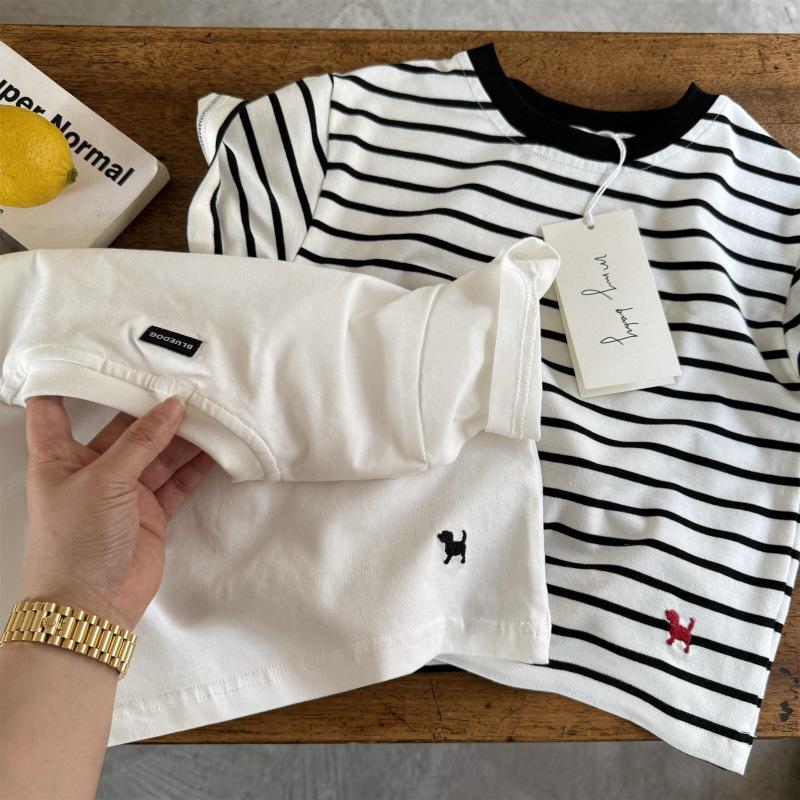 In Stock! Trendy 2025 Summer Japanese Striped T-Shirt for Toddlers – All-Cotton, Short-Sleeved for Boys & Girls