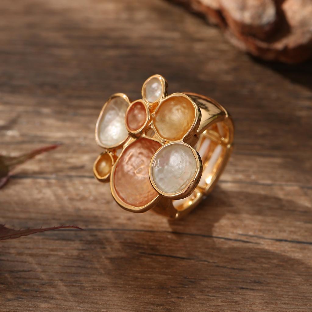 Bague fleur ronde irrégulière couleur huile nouvelle, bague élastique polyvalente simple personnalité pour femmes