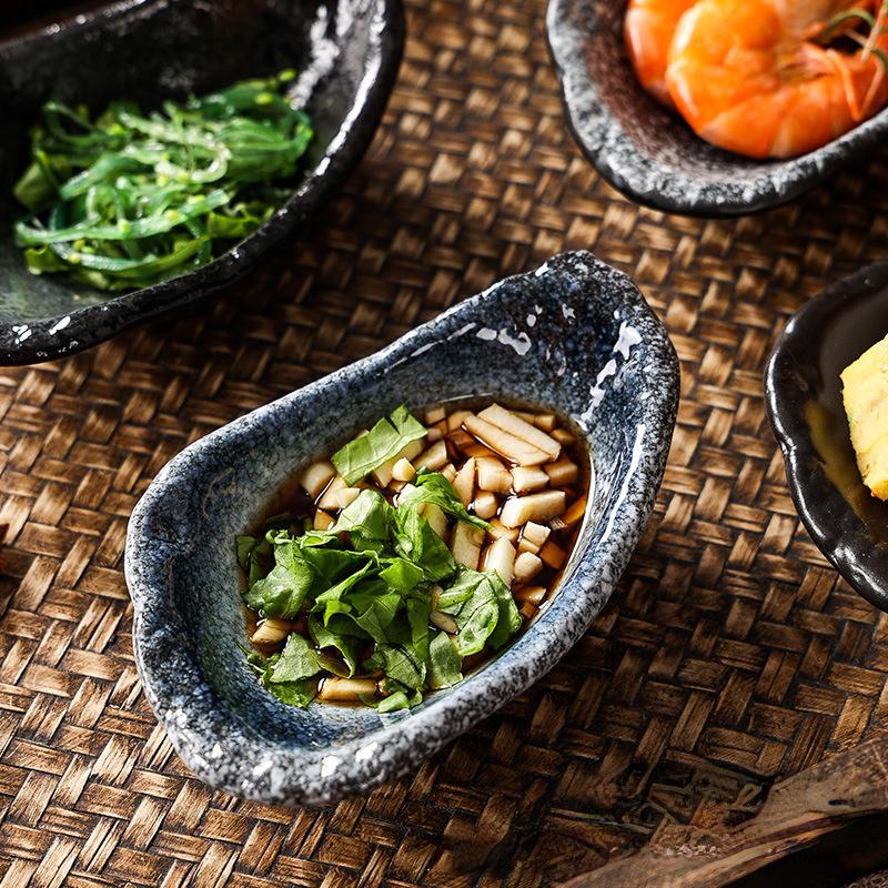 Japonský talíř na občerstvení, keramický kreativní talíř ve tvaru ústřice, kořenící talíř, omáčka, porcelánové nádobí, kuchyňské náčiní, malé talíře