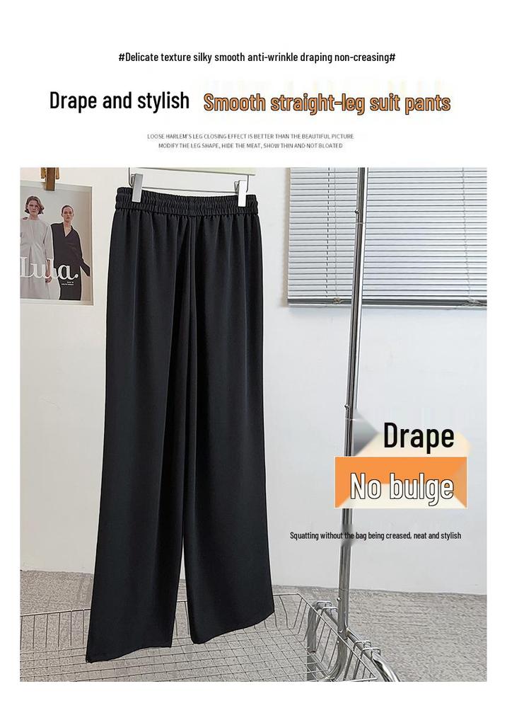 2025 Women's Plus Size High Waist Slimming Straight-Leg Floor-Length Casual Suit Pants