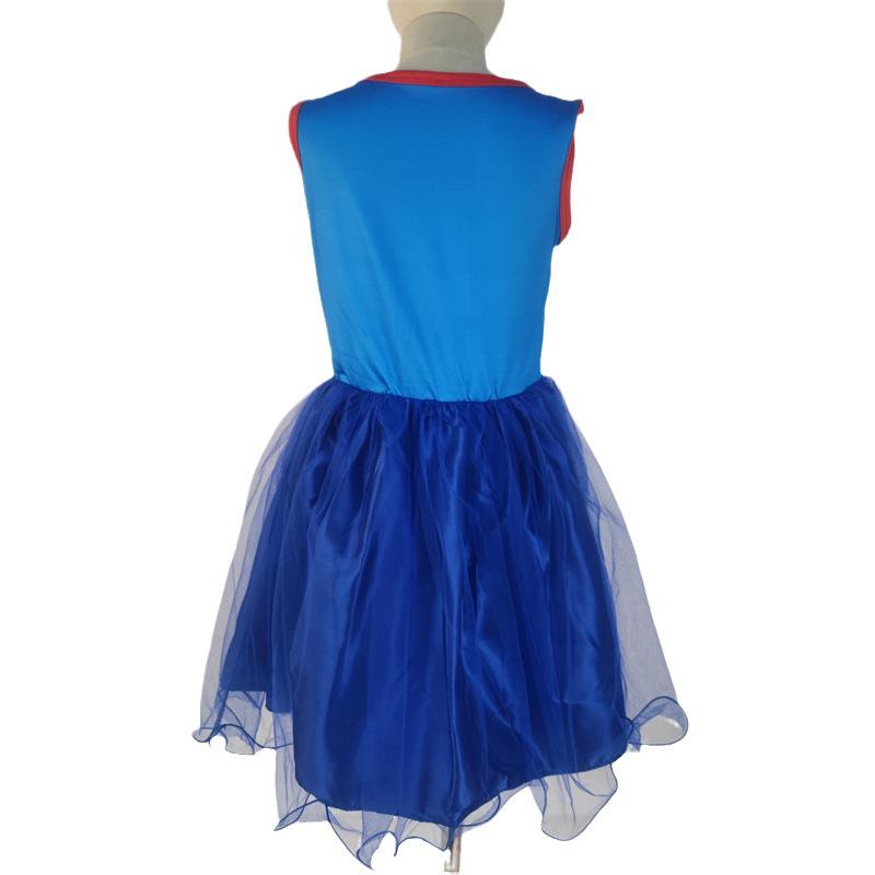 Vestido de Verão Infantil Sem Mangas do Homem-Aranha Azul com Máscara