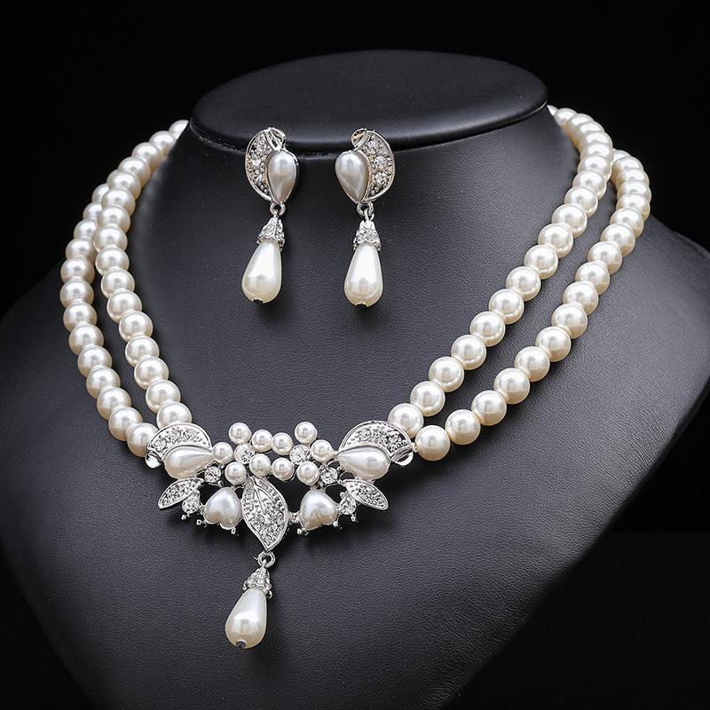Multilayer Pearl Necklace Earrings Two-piece Bridal Dress Accessories Advanced Design 2026 New