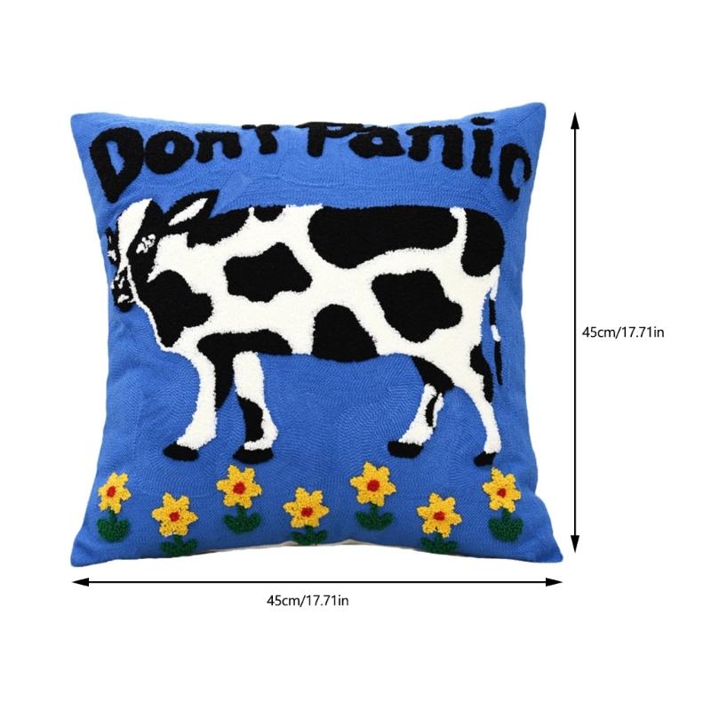 Animal Embroidered Pillow Cover Soft Polycotton Blend Decorative Cushion Cover For Home Office Decoration