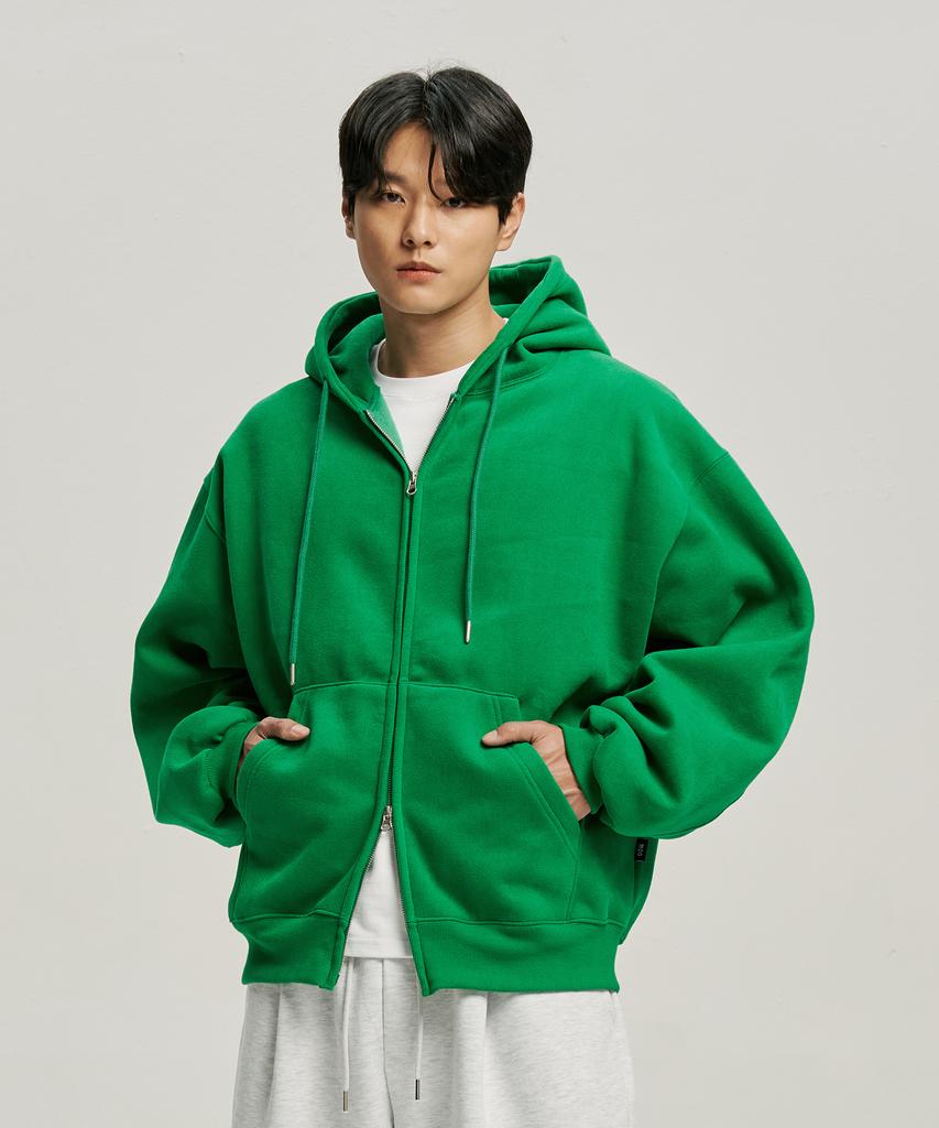 Moo Peach Skin Balloon Over Zip-Up Hoodie - Green