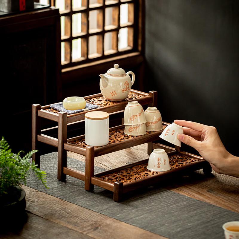 Chinese Retro Walnut Wood Desktop Tea Set Display Shelf