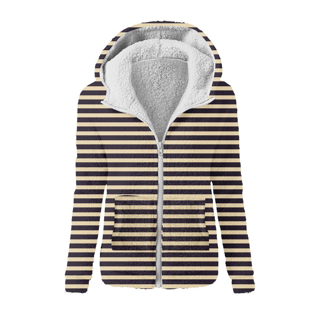 Women's Fashion Printing Sweatshirt Loose Hooded Plush Zip Up Jacket Top