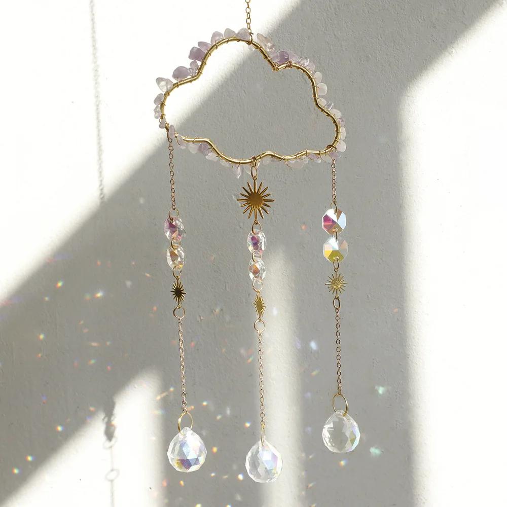 Natural  Crystal Sun Catchers Home Decor Cloud Crystal Wind Chimes Room Outdoor Garden Hanging Decorations Home Decor Items Gift