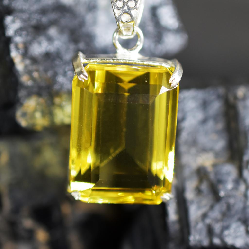 Natural Yellow Topaz 925 Sterling Silver Pendant Emerald 96.35 Certified Gems My-398-k