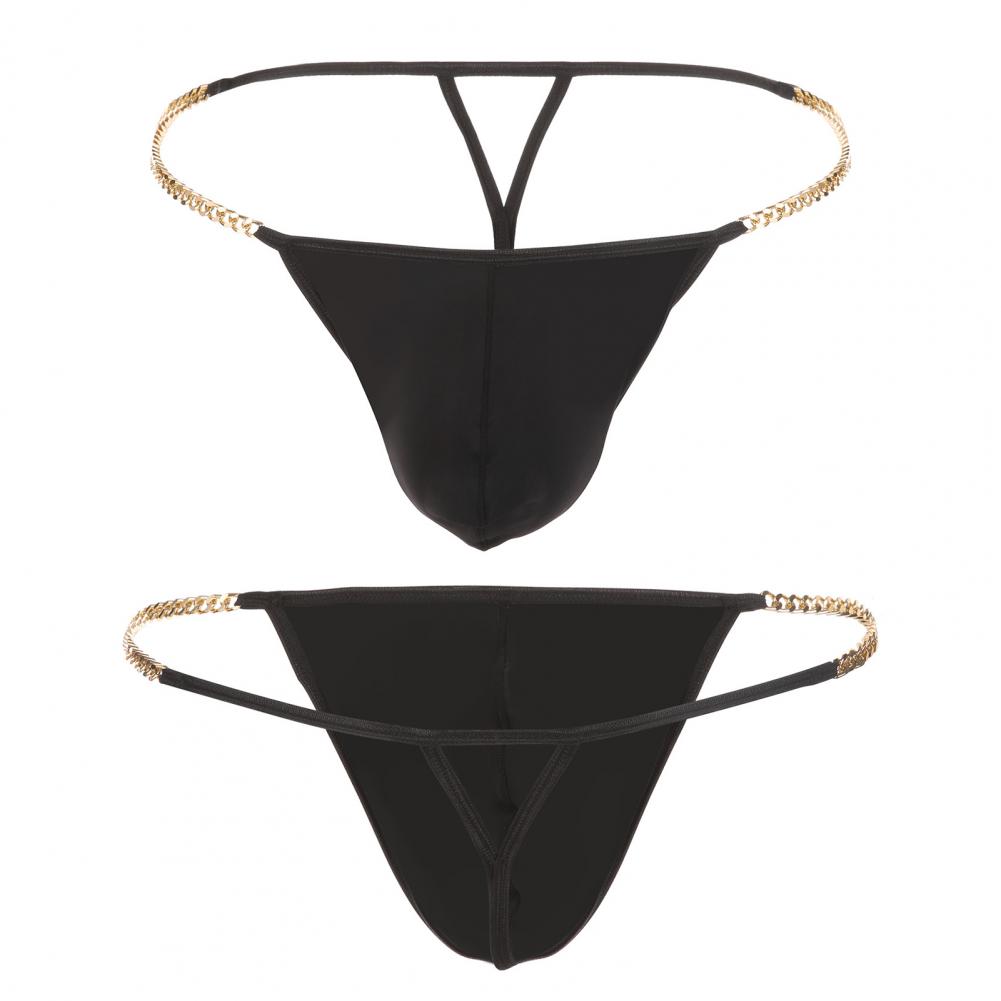 Men Thong with Good Breathability Men's Ice Silk Thong Underwear with Metal Chains Hollow Out G-strings Comfortable for High