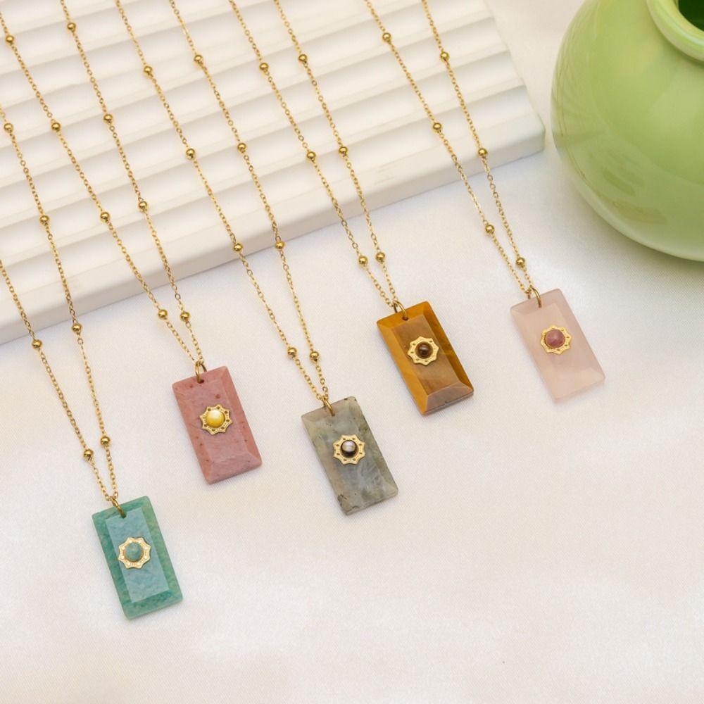 Pendant Square Neck Chain Vintage Sweater Chain Korean Chic Sun Stone Necklace  Women
