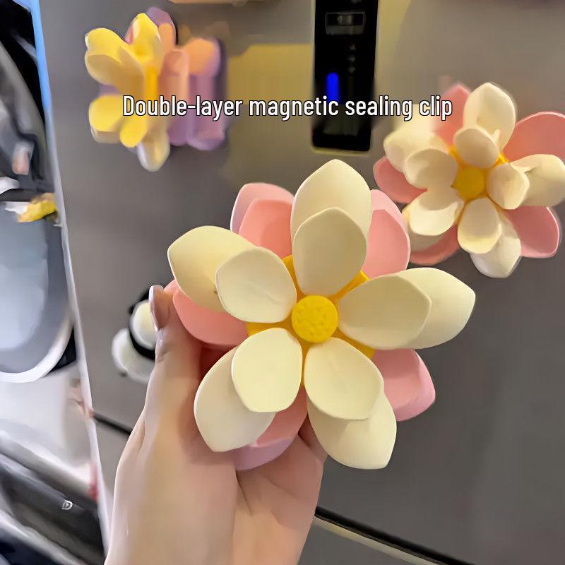 Lotus Magnetic Double-Layer Sealing Clip for Kitchen Bags - Moisture-Proof, High-Value Fridge Magnet