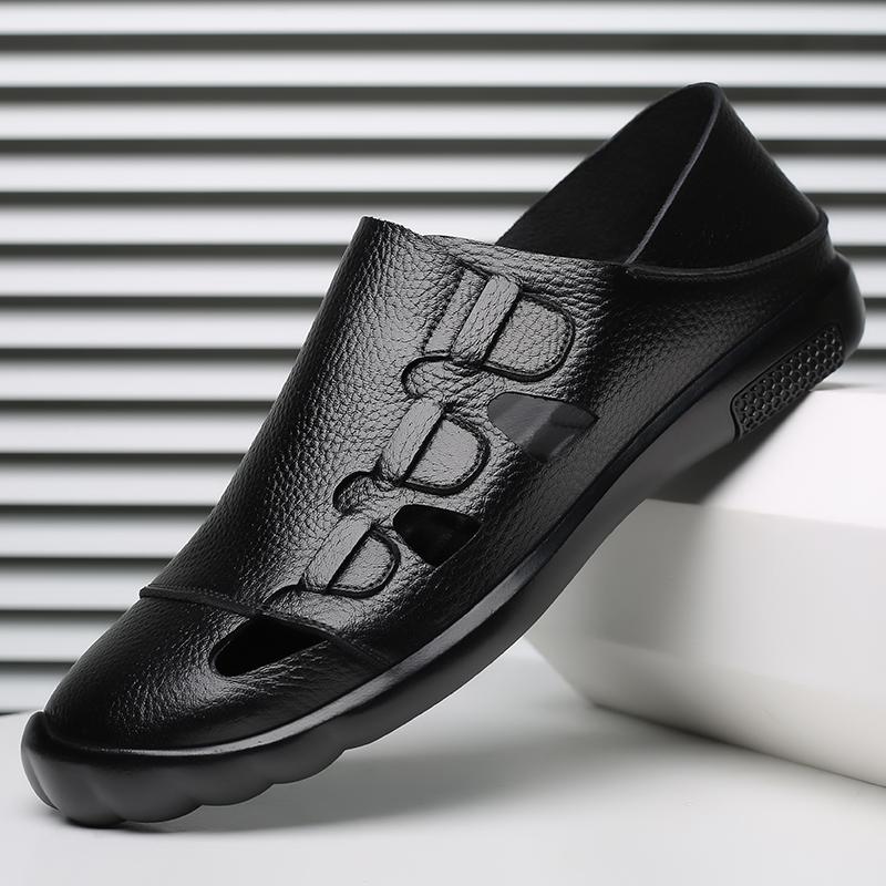 Fashion Designer Brand Men's Leather Sandals Soft Soles Comfortable Men's Beach Casual Shoes Lightweight Work Leather Shoes Retro Brown