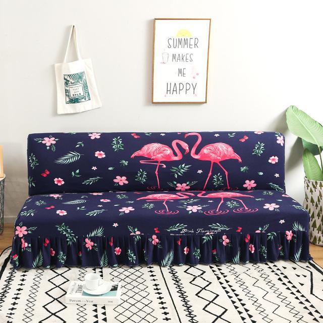 Moderne Blumenserie Sofabezug mit Rockkante für Klappsofabezug ohne Armlehne All-inclusive Elastischer Überwurfschutz