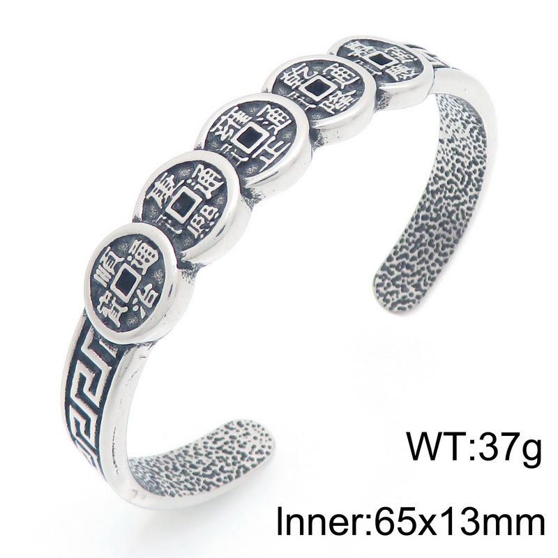 

Retro Ethnic Fortune & Prosperity Titanium Steel Men s Bracelet - Five Emperors Coins for Longevity, Joy, and Wealth