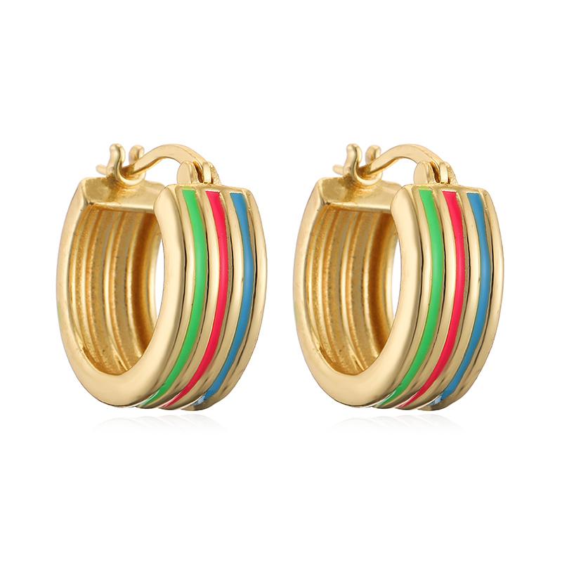 

HECHENG,Enamel Drip Oil Colourful Stripes Simple Twisted Large Hoop Brass Earrings Winter Jewellery 1 Pair Other
