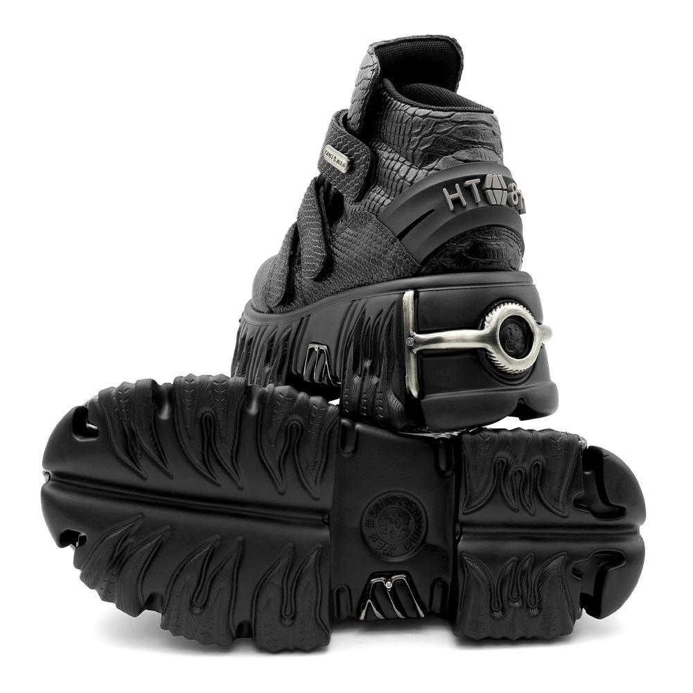 Punk Platform Boots Women Black Snake Print Chunky Sole High Top Shoes