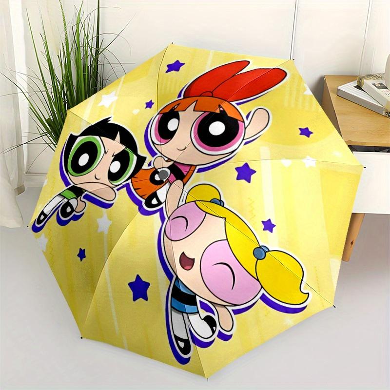 1 st Powerpuff Girls Automatische Leuke Paraplu - Opvouwbaar met 8 IJzeren Spaken, Draagbaar voor Buiten, Cadeau, Buitenparaplu, Speels Accessoire128