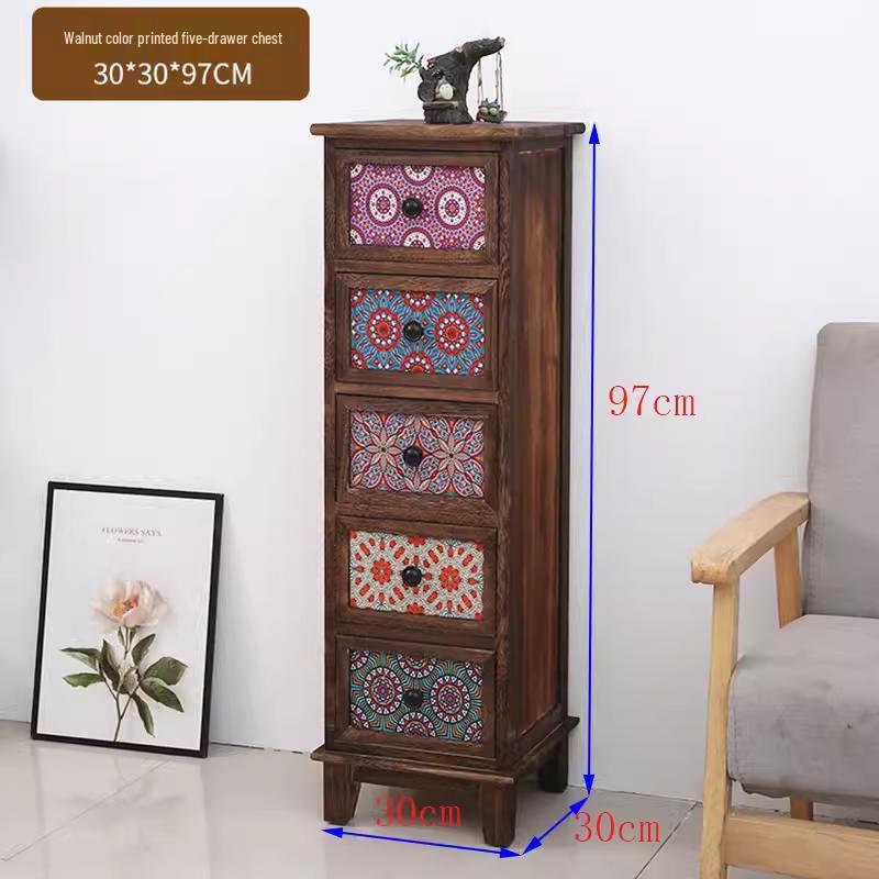 American Solid Wood Narrow Five-Drawer Sideboard and Bedside Cabinet