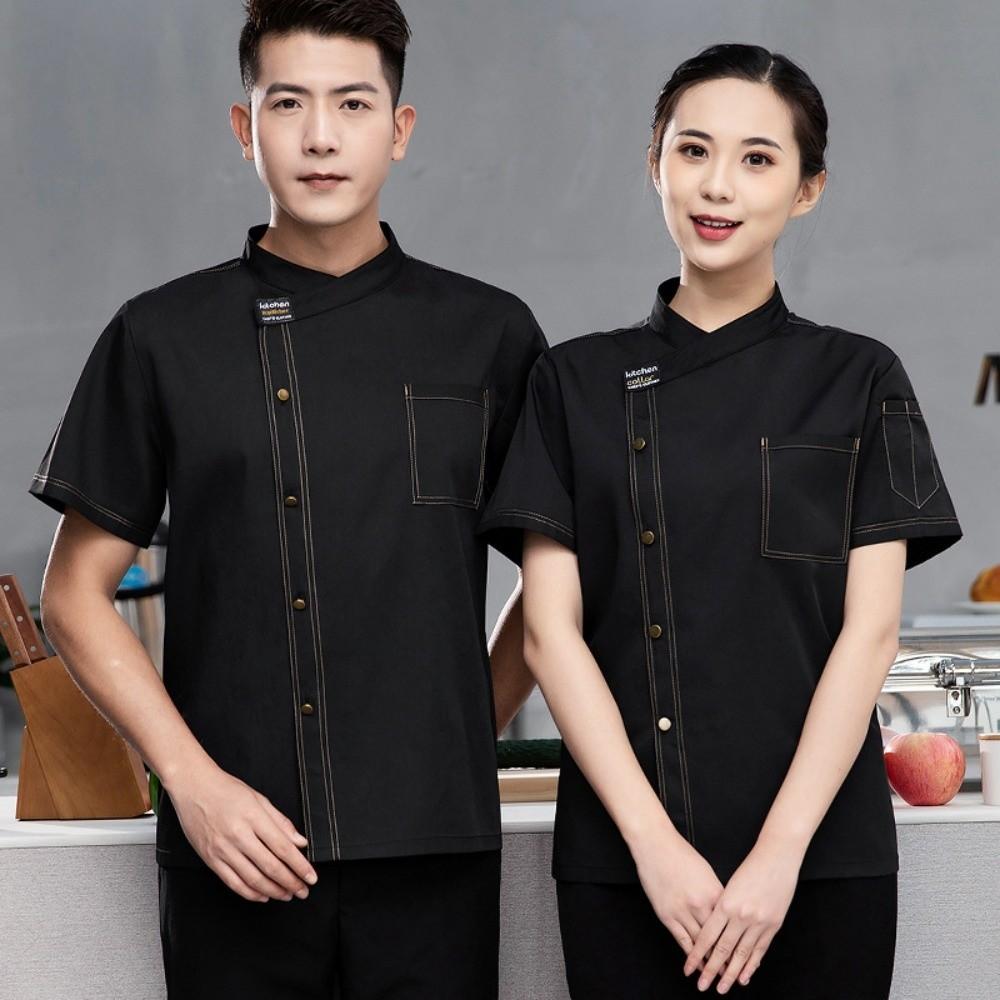 Thickened Chef Jacket Short-sleeved Kitchen Cook Shirts Portable Chef Uniform Restaurant