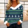 Women's Casual Long Sleeve Christmas Print Top with Plush Collar Holiday Tunic