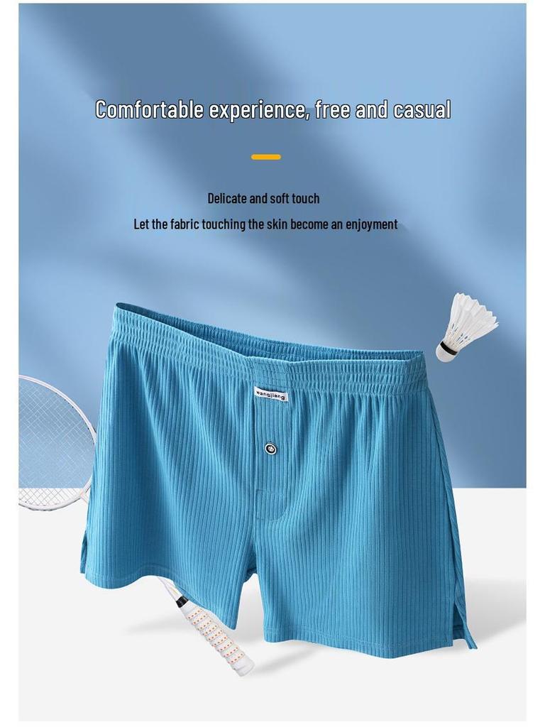Men's Summer Cotton Ribbed Sport Shorts - Breathable, Solid Color, Plus Size Underwear