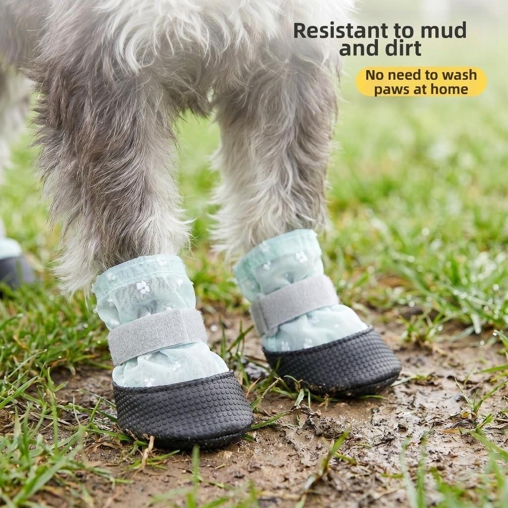 4Pcs Breathable Anti-Slip Dog Boots Non-Slip Foot Covers Puppy Net Boots  Walking Running