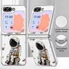 Cartoon Astronaut Pattern Case For Samsung Galaxy Z FlIP 7 FE 6 5 Plating PC+PU Leather Hybrid Folding Cover For Samsung Z Flip7 Flip6 Flip5