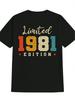 Limitierte Edition 1981 Grafik-Herren-T-Shirt - Schwarzes lässiges Rundhals-T-Shirt mit Retro-Print